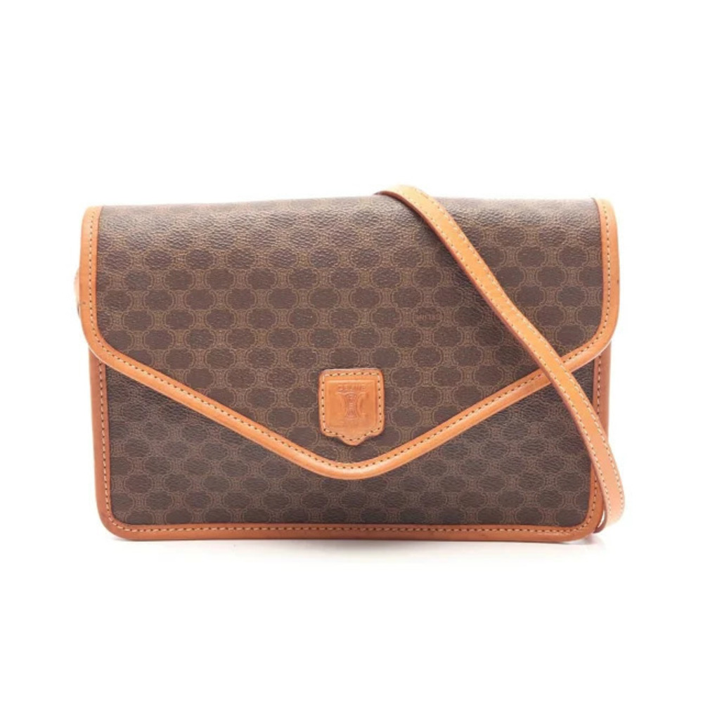 Celine Macadam Shoulder Bag Canvas Leather Brown
